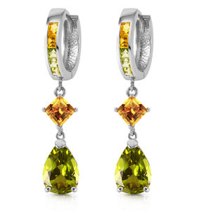 14K. HUGGIE EARRING WITH DANGLING PERIDOT & CITRINES (White Gold)